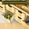 Christmas Advent Calendar, Wooden Countdown to Christmas Table Decoration with 24 Drawers, Lights, Battery Operated