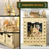 Christmas Advent Calendar, Wooden Countdown to Christmas Table Decoration with 24 Drawers, Lights, Battery Operated