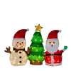 Set of 3 Lighted Santa and Snowman and Xmas Tree Christmas Decorations, Pre-lit Pull Up Holiday Decor with 150 Warm White LED Lights for