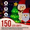 Set of 3 Lighted Santa and Snowman and Xmas Tree Christmas Decorations, Pre-lit Pull Up Holiday Decor with 150 Warm White LED Lights for