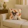 Chocolate and White Rat Terrier Heirloom Fall Throw Pillow Decorative Indoor Outdoor Accent Cushion for Couch, Bed or Patio, 18Hx18W