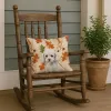 Miniature White Poodle Heirloom Fall Throw Pillow Decorative Indoor Outdoor Accent Cushion for Couch, Bed or Patio, 18Hx18W