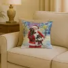 Chocolate Labrador Retriever with Santa Claus Throw Pillow Decorative Indoor Outdoor Accent Cushion for Couch, Bed or Patio, 18Hx18W