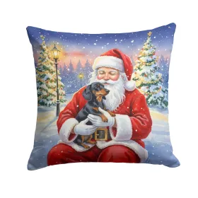 Black and Tan Dachshund with Santa Claus Throw Pillow Decorative Indoor Outdoor Accent Cushion for Couch, Bed or Patio, 18Hx18W