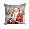 Beagle with Santa Claus Throw Pillow Decorative Indoor Outdoor Accent Cushion for Couch, Bed or Patio, 18Hx18W
