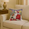 Beagle with Santa Claus Throw Pillow Decorative Indoor Outdoor Accent Cushion for Couch, Bed or Patio, 18Hx18W