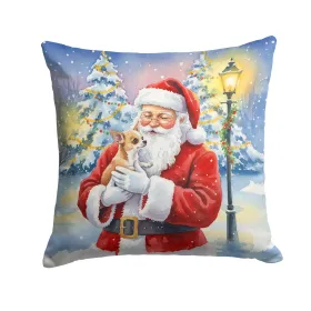 Chihuahua with Santa Claus Throw Pillow Decorative Indoor Outdoor Accent Cushion for Couch, Bed or Patio, 18Hx18W