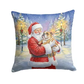 English Bulldog with Santa Claus Throw Pillow Decorative Indoor Outdoor Accent Cushion for Couch, Bed or Patio, 18Hx18W