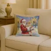 English Bulldog with Santa Claus Throw Pillow Decorative Indoor Outdoor Accent Cushion for Couch, Bed or Patio, 18Hx18W