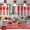 18 Pcs Christmas Cabinet Door Ribbons Bows 8 x 40 Inches Large Christmas Wreath Tree Bow for Gift Xmas Cabinets Furniture Kitchen Wrapping