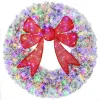 48in Flocked Pre-Lit Christmas Wreath with 3D Red Bow, 11 Lighting Modes, Front Door Christmas Wreath with Remote