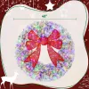 48in Flocked Pre-Lit Christmas Wreath with 3D Red Bow, 11 Lighting Modes, Front Door Christmas Wreath with Remote