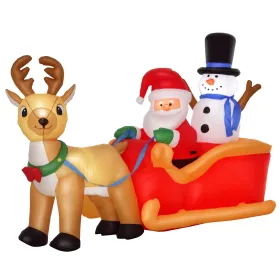 6.5 ft Long Christmas Inflatables Outdoor Decorations Santa Claus on Sleigh, Reindeer and Snowman with LED Lights for Holiday Yard