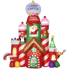 10ft Christmas Inflatables Outdoor Decorations Candy Castle, Blow-Up LED Yard Christmas Decor, Built-in Rotating Colorful Light for Garden