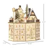 Christmas Advent Calendar, Light Up Table Xmas Wooden Holiday Decoration with Countdown Drawers and Village, for Kids and Adults, Natural