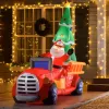 7.5ft Christmas Inflatable Santa Claus Driving a Fire Truck with Tree, Outdoor Blow-Up Yard Decoration with LED Lights Display