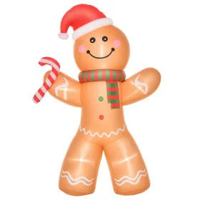 8ft Christmas Inflatable Gingerbread Man with a Candy Cane, Outdoor Blow-Up Yard Decoration with LED Lights Display