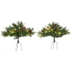 2 Ft/22 inch 2 Pack Prelit Artificial Christmas Tree Cordless with 69 Branches, Warm White LED Lights, Red Berries, Pine Cones, for Outdoor