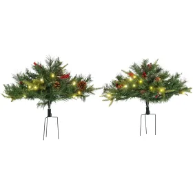 2 Ft/22 inch 2 Pack Prelit Artificial Christmas Tree Cordless with 69 Branches, Warm White LED Lights, Red Berries, Pine Cones, for Outdoor