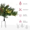 2 Ft/22 inch 2 Pack Prelit Artificial Christmas Tree Cordless with 69 Branches, Warm White LED Lights, Red Berries, Pine Cones, for Outdoor