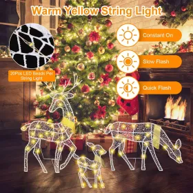 3 Sets of Reindeer Family Lighted 2D Christmas Deer Decoration Warm Yellow Light 3 Lighting Modes Buck Doe Fawn Indoor Outdoor Christmas