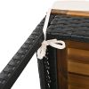 GO 5-Piece Outdoor Acacia Wood Bar Height Table And Four Stools With Cushions, Garden PE Rattan Wicker Dining Table, Foldable Tabletop, High-Dining Bi
