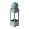 13x13x44" Tall Contemporary Sphere Outdoor Water Fountain, Cement/Concrete Outdoor Fountain, Antique Blue Raindrop Water Feature with Light For Garden