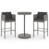 3 Piece Patio Bar Set with Cushions Poly Rattan Gray