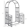 Outsunny 81" Metal Garden Arbor with Double Doors, Locking Gate, Climbing Vine Frame with Heart Motifs, Arch for Wedding, Bridal Party Decoration, Gre