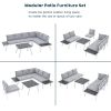 Industrial 5-Piece Aluminum Outdoor Patio Furniture Set, Modern Garden Sectional Sofa Set with End Tables, Coffee Table and Furniture Clips for Backya