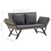 Patio Bench with Cushions 69.3" Gray Poly Rattan