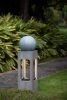 13x13x44" Tall Contemporary Sphere Outdoor Water Fountain, Cement/Concrete Outdoor Fountain, Antique Blue Raindrop Water Feature with Light For Garden