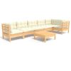 7 Piece Patio Lounge Set with Cream Cushions Pinewood