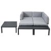 TOPMAX Outdoor 3-piece Aluminum Alloy Sectional Sofa Set with End Table and Coffee Table,Black Frame+Gray Cushion