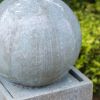 13x13x44" Tall Contemporary Sphere Outdoor Water Fountain, Cement/Concrete Outdoor Fountain, Antique Blue Raindrop Water Feature with Light For Garden