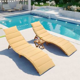 Outdoor Patio Wood Portable Extended Chaise Lounge Set with Foldable Tea Table for Balcony, Poolside, Garden (Material: Solid Wood, Color: Brown)