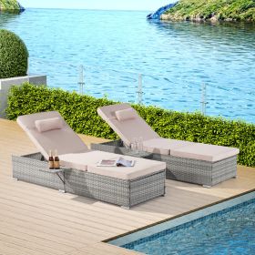 OUTDOOR SOFA PE RATTAN FURNITURE DECK CHAIR GRAY RATTAN (Color: as Pic)
