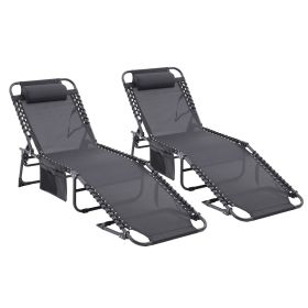 Folding Waterproof Patio Chaise Lounge Chair. Outdoor Adjustable and Reclining Tanning Chair with Pillow and Side Pocket for Lawn,Beach,Pool, (Color: as Pic)