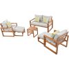 Outdoor Patio Wood 6-Piece Conversation Set, Sectional Garden Seating Groups Chat Set with Ottomans and Cushions for Backyard, Poolside, Balcony
