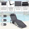 Folding Waterproof Patio Chaise Lounge Chair. Outdoor Adjustable and Reclining Tanning Chair with Pillow and Side Pocket for Lawn,Beach,Pool,