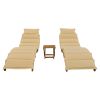 Outdoor Patio Wood Portable Extended Chaise Lounge Set with Foldable Tea Table for Balcony, Poolside, Garden