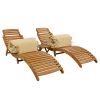 Outdoor Patio Wood Portable Extended Chaise Lounge Set with Foldable Tea Table for Balcony, Poolside, Garden