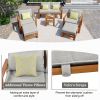Outdoor Patio Wood 6-Piece Conversation Set, Sectional Garden Seating Groups Chat Set with Ottomans and Cushions for Backyard, Poolside, Balcony