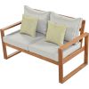 Outdoor Patio Wood 6-Piece Conversation Set, Sectional Garden Seating Groups Chat Set with Ottomans and Cushions for Backyard, Poolside, Balcony