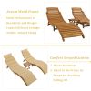 Outdoor Patio Wood Portable Extended Chaise Lounge Set with Foldable Tea Table for Balcony, Poolside, Garden