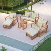 Outdoor Patio Wood 6-Piece Conversation Set, Sectional Garden Seating Groups Chat Set with Ottomans and Cushions for Backyard, Poolside, Balcony
