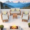 Outdoor Patio Wood 6-Piece Conversation Set, Sectional Garden Seating Groups Chat Set with Ottomans and Cushions for Backyard, Poolside, Balcony